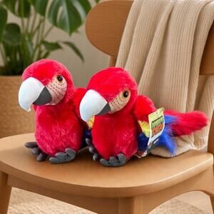 Adventure Planet Animal Den Macaw Plush Set of 2 NWT 8" Scarlet Parrot